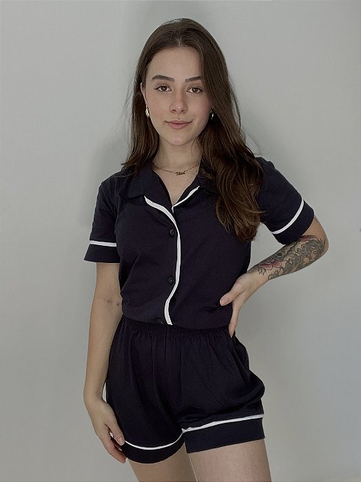 Pijama Americano Em Algodão Liso