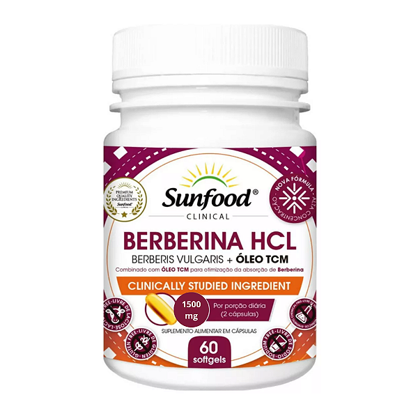Berberina HCL + Óleo TCM Sunfood 60 cápsulas Softgel