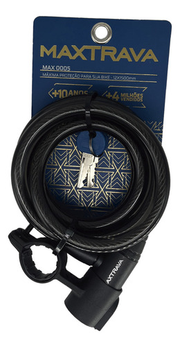 Cadeado Bicicleta Espiral Maxtrava Aço 12x1500mm Com Chave
