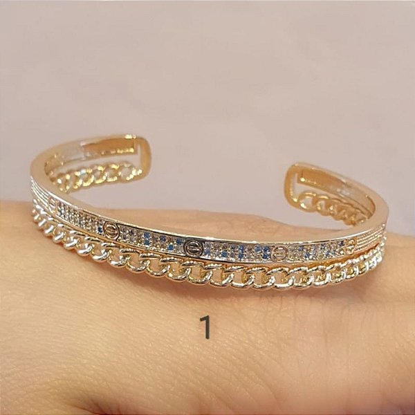 BRACELETE DOURADO INSPIRAÇÃO CARTIER CRAVEJADO