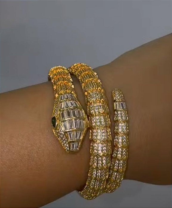BRACELETE DOURADO CRAVEJADO COBRA