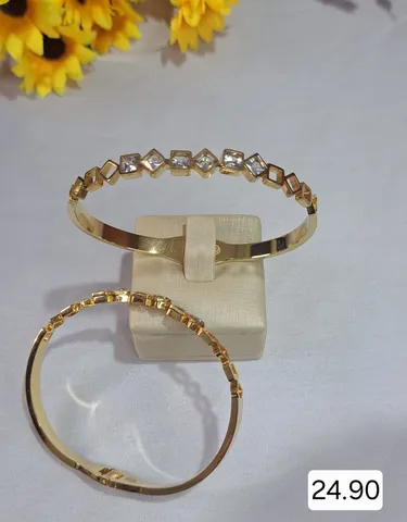 BRACELETE DOURADO AÇO INOX COM PEDRAS