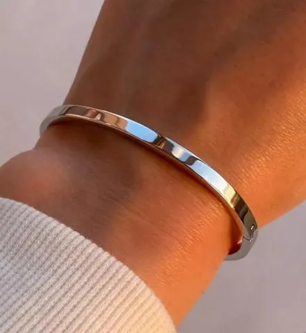 BRACELETE PRATEADO AÇO INOX LISO