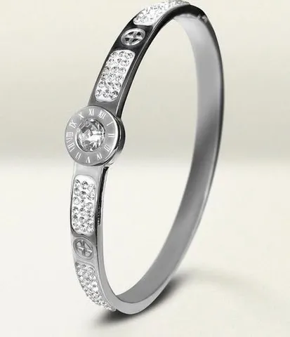 BRACELETE PRATEADO AÇO INOX COM CRISTAL