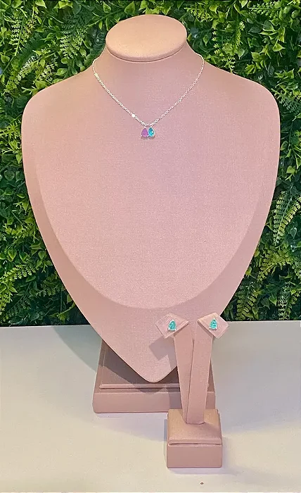 CONJUNTO CHOKER PRATEADO COLAR E BRINCOS GOTA