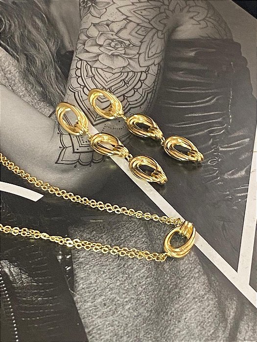 CONJUNTO DOURADO COLAR E BRINCOS ELOS