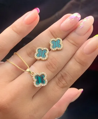 CONJUNTO DOURADO MALAQUITA CRAVEJADO