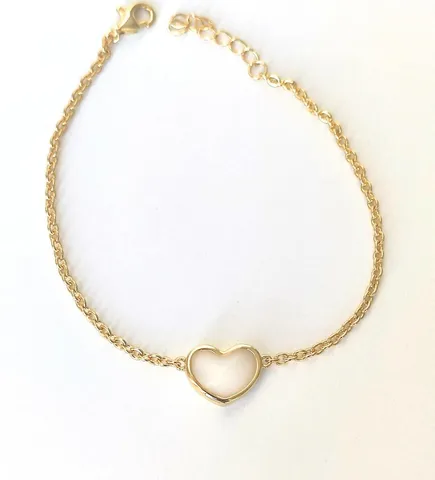 PULSEIRA DOURADA ELO PORTUGUÊS COM CORAÇÃO