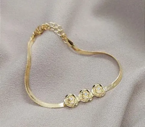 PULSEIRA DOURADA FITA COM ROSAS