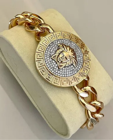 PULSEIRA DOURADA COM MANDALA INSPIRAÇÃO VERSACE