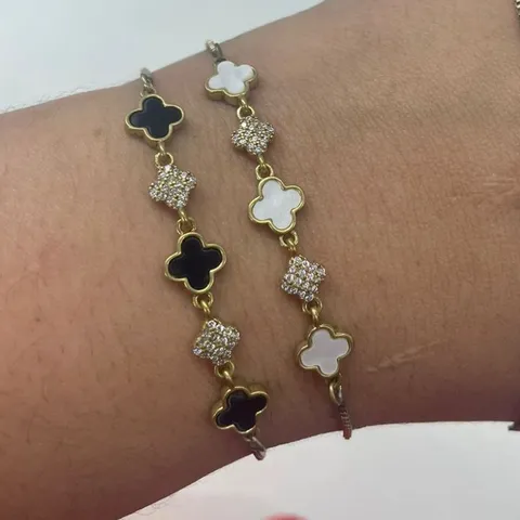 PULSEIRA DOURADA VAN CLEEF PRETO REGULAGEM