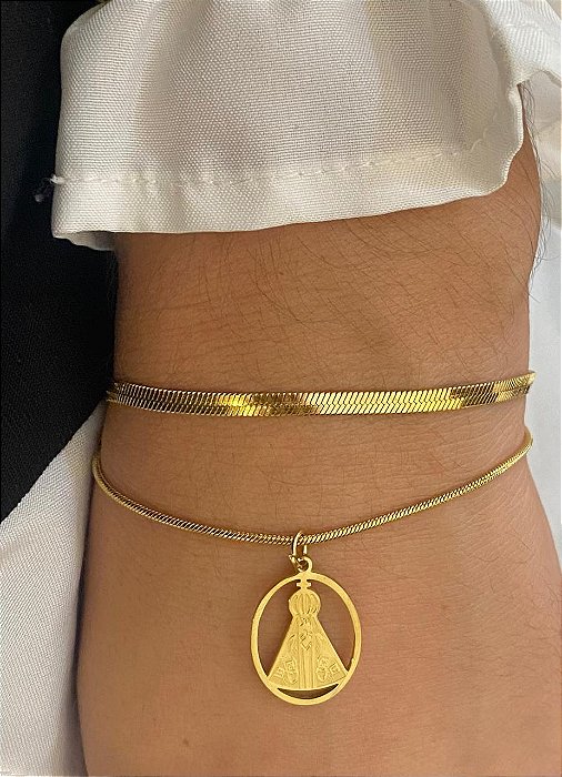 PULSEIRA DOURADA AÇO INOX NOSSA SENHORA