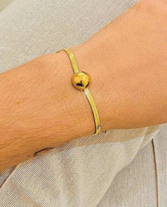 PULSEIRA DOURADA FITA AÇO INOX MEIA ESFERA