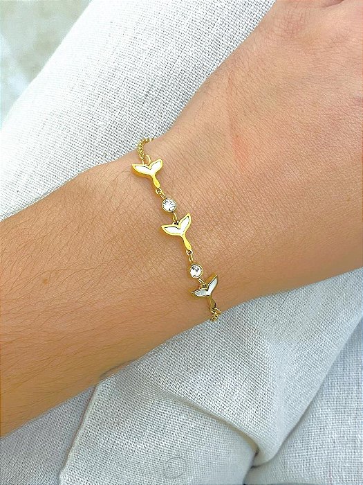 PULSEIRA DOURADA AÇO INOX CALDA SEREIA