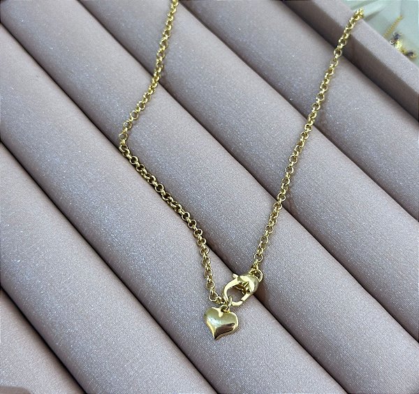 COLAR DOURADO PORTUGUESA COM FECHO DETALHE CORAÇÃO