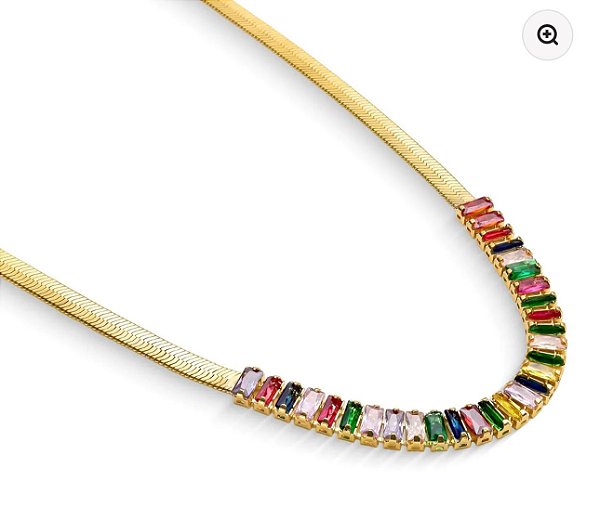 COLAR CHOKER DOURADO FITA COM DETALHE DE PEDRAS COLORIDAS