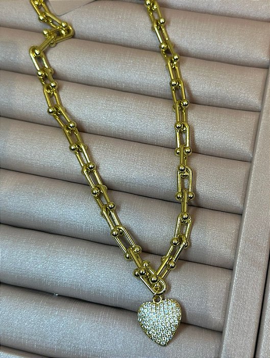 COLAR DOURADO INSPIRAÇÃO TIFFANY COM CORAÇÃO
