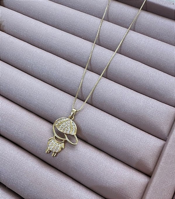 COLAR DOURADO VENEZIANA PINGENTE MENINO CRAVEJADO