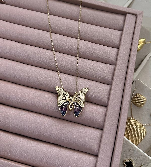 COLAR DOURADO VENEZIANA BORBOLETA CRAVEJADA