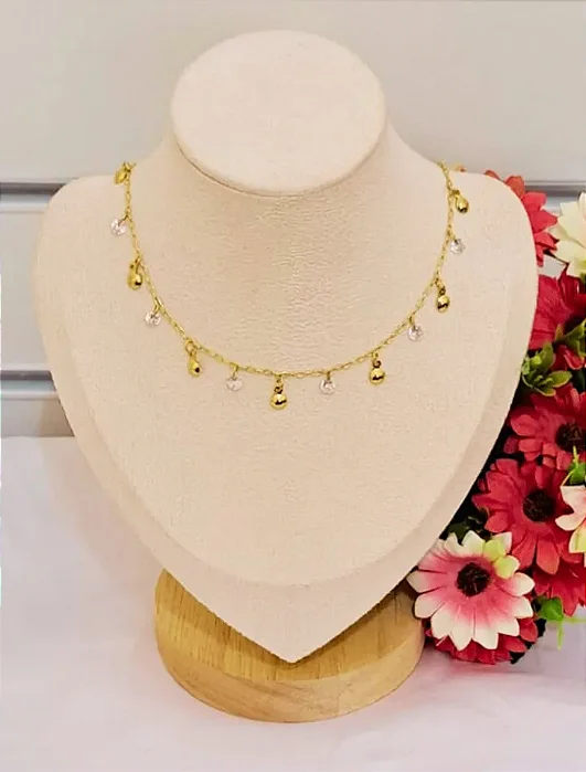 COLAR CHOKER DOURADO COM BOLINHAS DOURADAS E CRISTAL