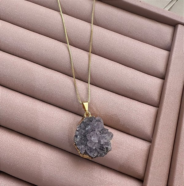 COLAR DOURADO VENEZIANA PINGENTE AMETISTA
