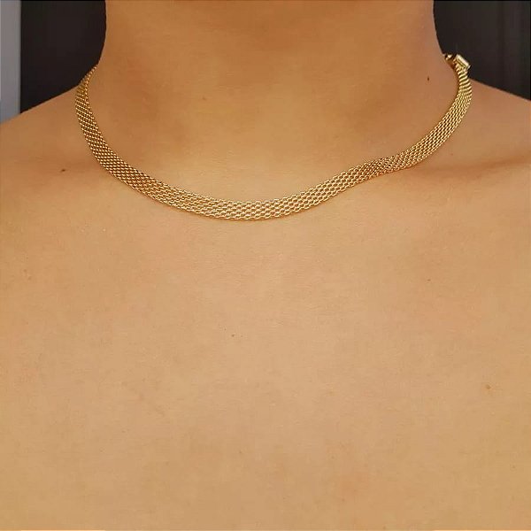 COLAR CHOKER DOURADO MALHA TEXTURIZADA