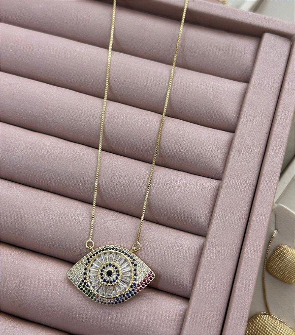 COLAR DOURADO VENEZIANA OLHO CRAVEJADO