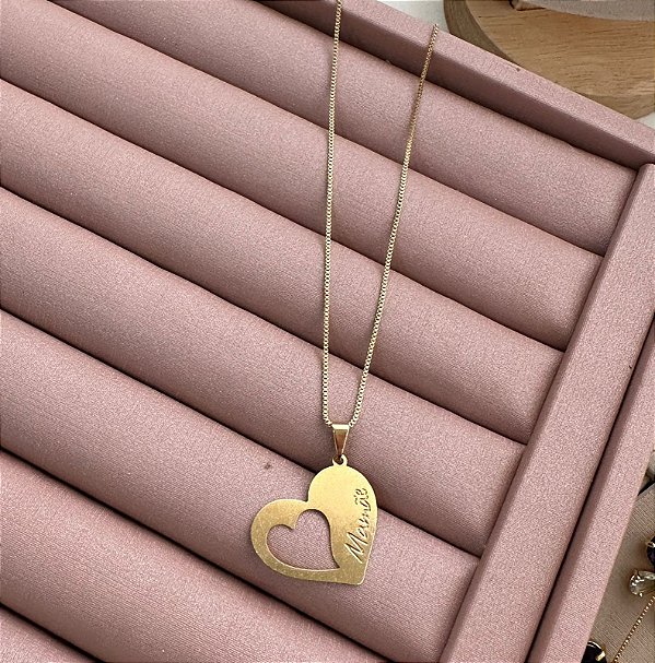 COLAR DOURADO VENEZIANA PINGENTE CORAÇÃO MAMÃE