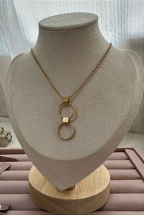 COLAR DOURADO ELO PORTUGUES COM PINGENTE EM ELO