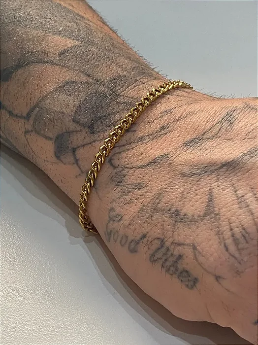 PULSEIRA DOURADA MASCULINA AÇO INOX