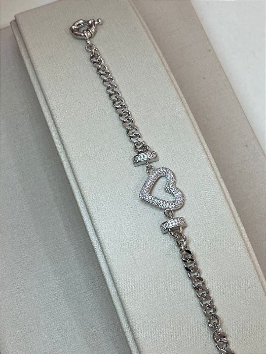 PULSEIRA PRATEADA RÓDIO CORAÇÃO CRAVEJADO