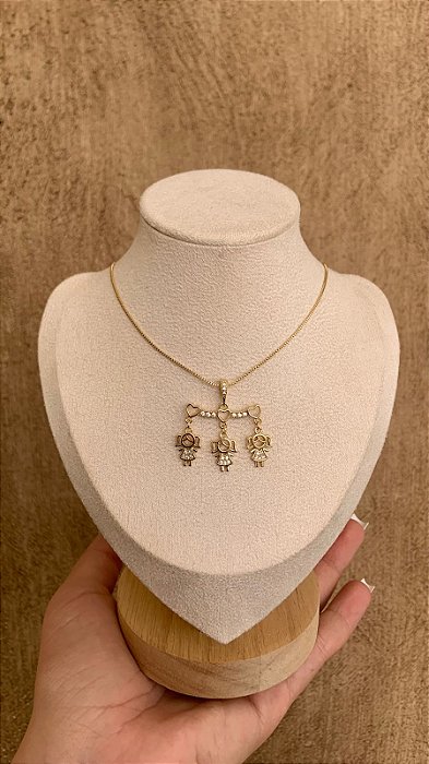 COLAR CANGUINHA 3 FILHOS BANHO OURO
