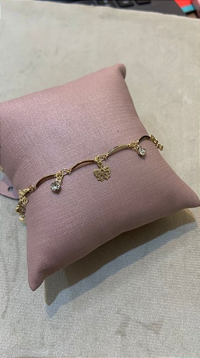 PULSEIRA LACINHOS PENDURADOS BANHO OURO