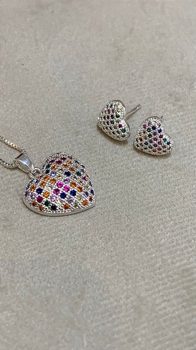 CONJUNTO CORAÇÃO COLOR PRATEADO