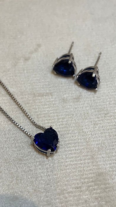 CONJUNTO CORAÇÃO AZUL MARINHO PRATEADO
