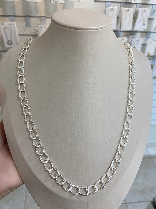 COLAR LONGO ELOS TEXTURIZADO NO BANHO DE PRATA