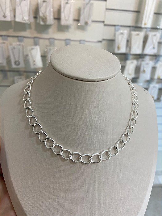 COLAR ELO CADEADOS OVAIS PRATA