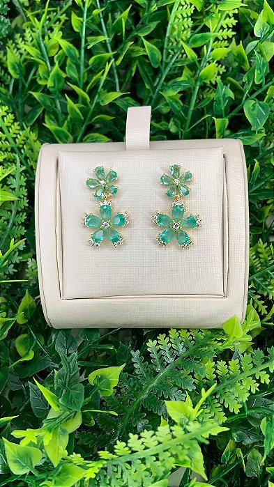 BRINCO FLOR VERDE DOURADO
