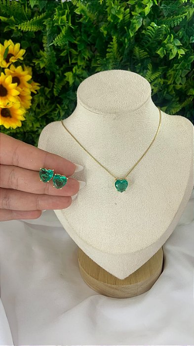 CONJUNTO CORAÇÃO VERDE DOURADO
