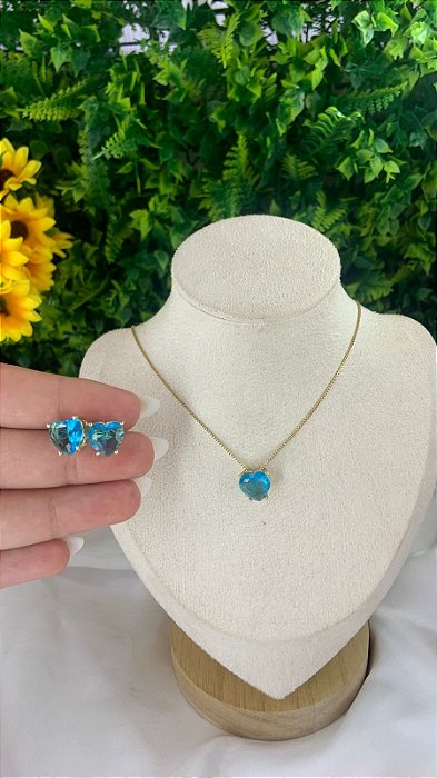 CONJUNTO CORAÇÃO AZUL DOURADO