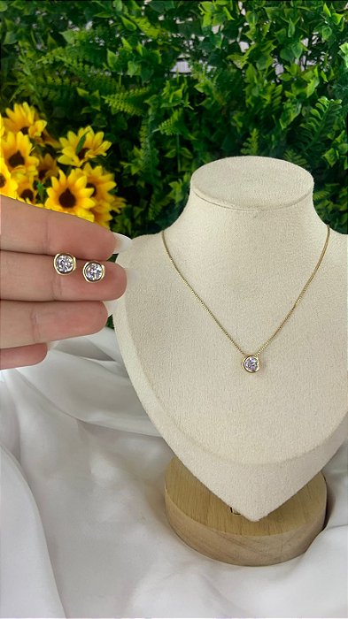 CONJUNTO PONTO DE LUZ CRAV INGLESA BANHO OURO