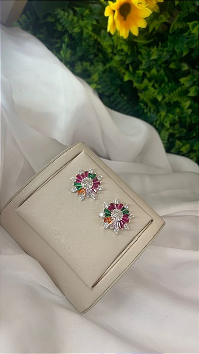 BRINCO FLOR COLORS PRATA