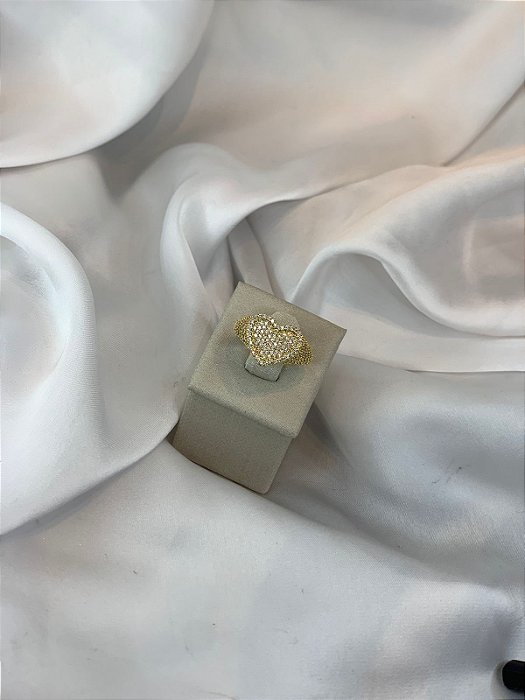 ANEL CORAÇÃO CRAVEJADO EM ZIRCONIA DOURADO