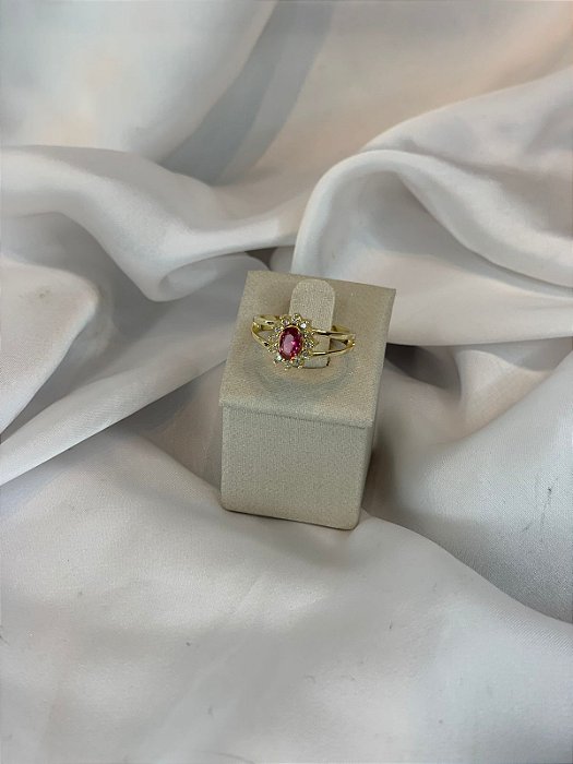 ANEL COM PEDRA ROSA CRAVEJADO