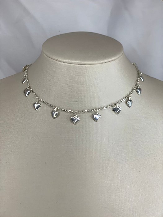 CHOKER CORAÇÕES PRATA