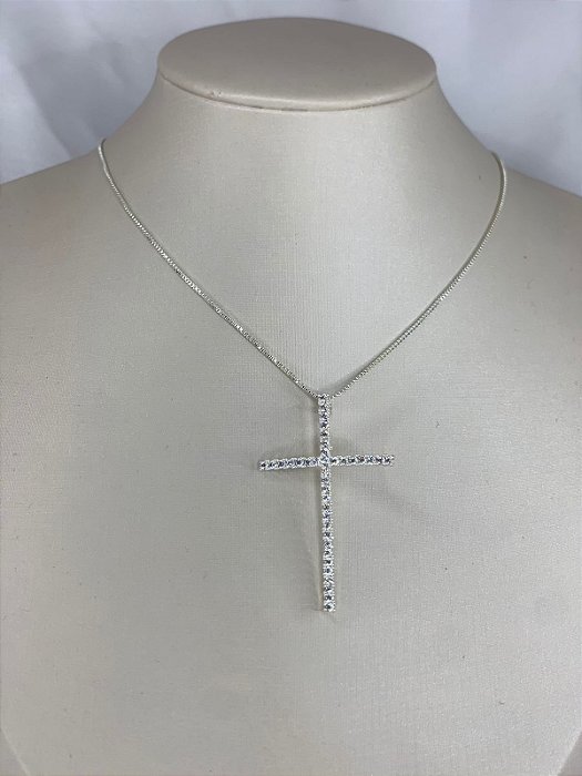 COLAR PRATA CRUZ CRAVEJADA