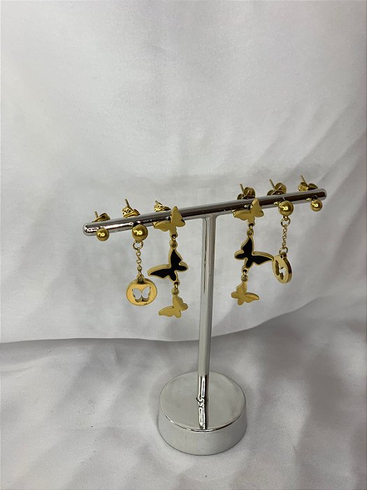 TRIO BORBOLETA AÇO DOURADO