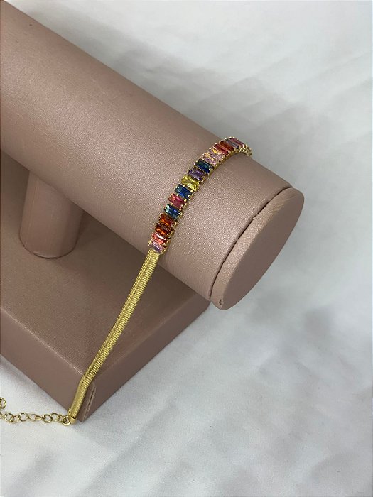 PULSEIRA COLORIDA FITA DOURADA