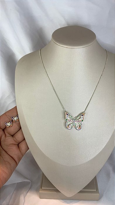CONJUNTO BORBOLETA CRAVEJADO PRATA