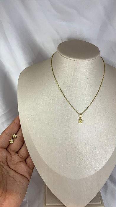 CONJUNTO FLORZINHA DOURADO INFANTIL